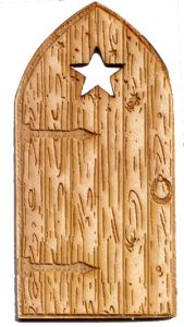 Fairy House Door with cutout star - 110mm x 55mm solid pine with bonus metal key