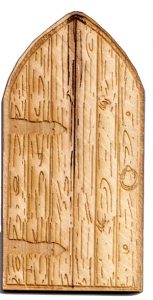 Fairy House Door with grain pattern - 110mm x 55mm solid pine with bonus metal key